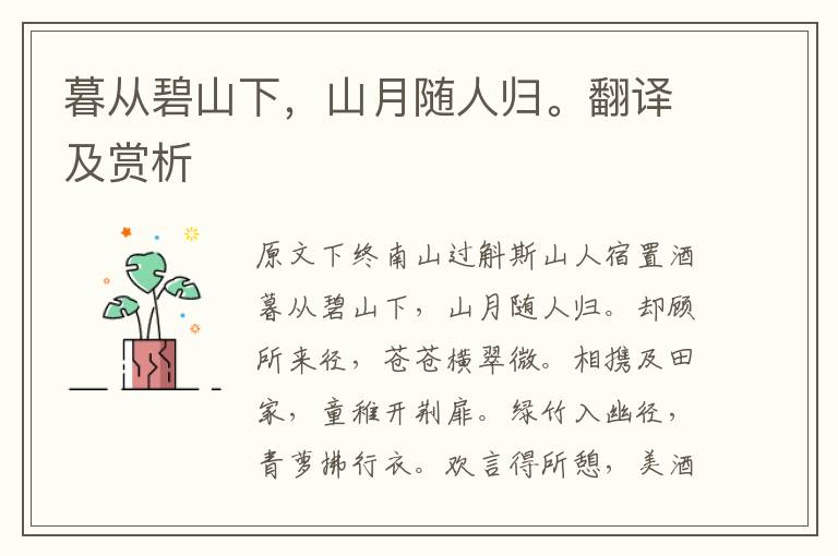 暮从碧山下,山月随人归。翻译及赏析