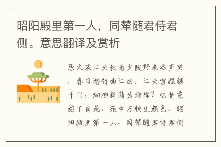 昭阳殿里第一人,同辇随君侍君侧。意思翻译及赏析