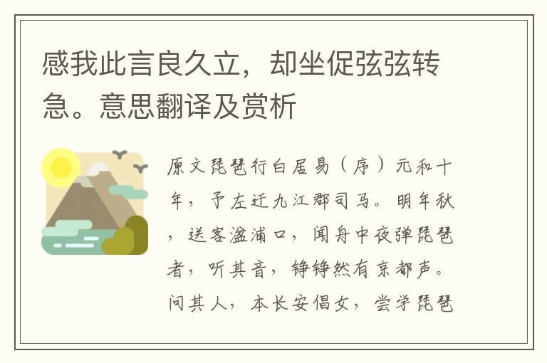 感我此言良久立,却坐促弦弦转急。意思翻译及赏析